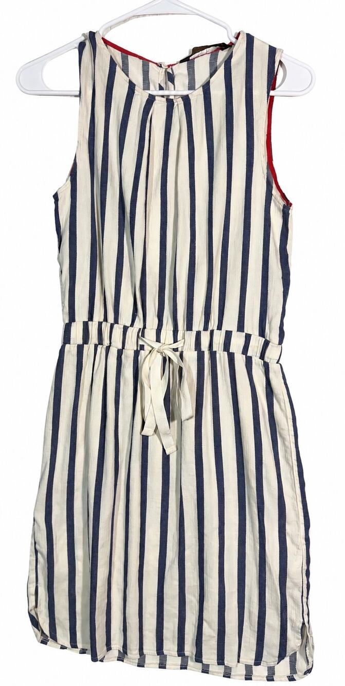 Zara Basic Women’s XS Navy Ivory Striped Drawstring-Waist Mini Dress